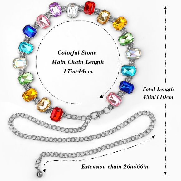 6215 Rainbow Rhinestone Waist Chain Belt For Women – Y2k Festival Chain Belt - Picture 7 of 7